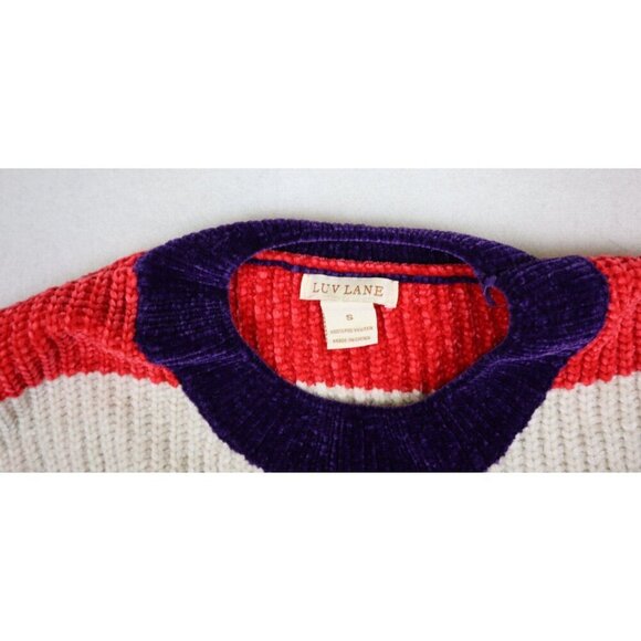 LUV LANE - WOMEN'S STRIPED SOFT CHENILLE CROPPED PULLOVER SWEATER - SIZE S - Picture 4 of 7